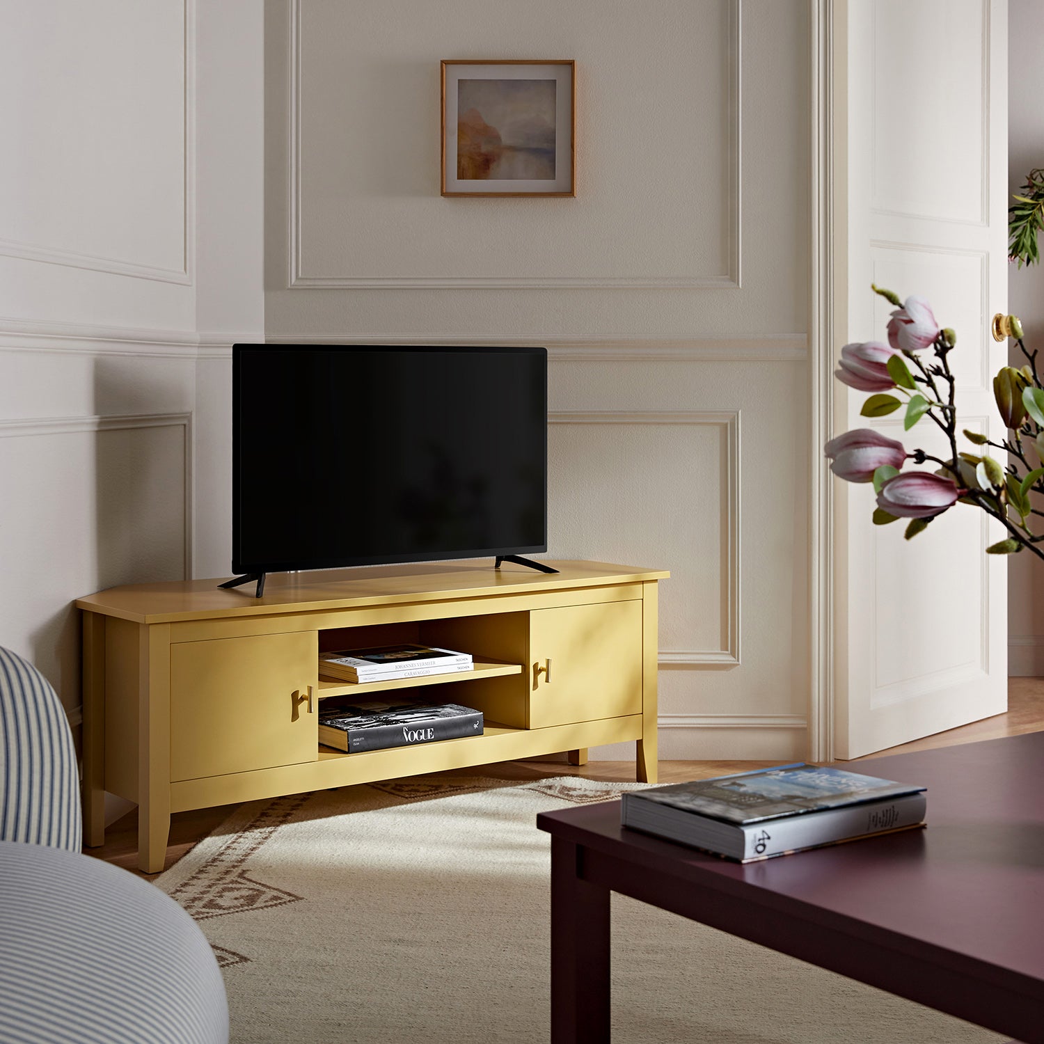 Oakham 47" Wide Corner Media Unit, Rattan Yellow