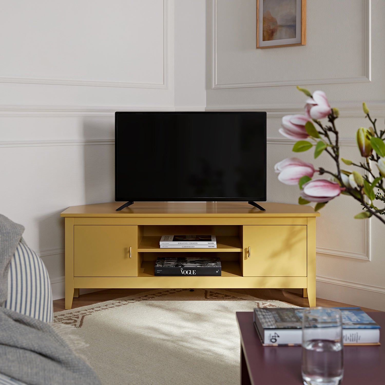 Oakham 47" Wide Corner Media Unit, Rattan Yellow
