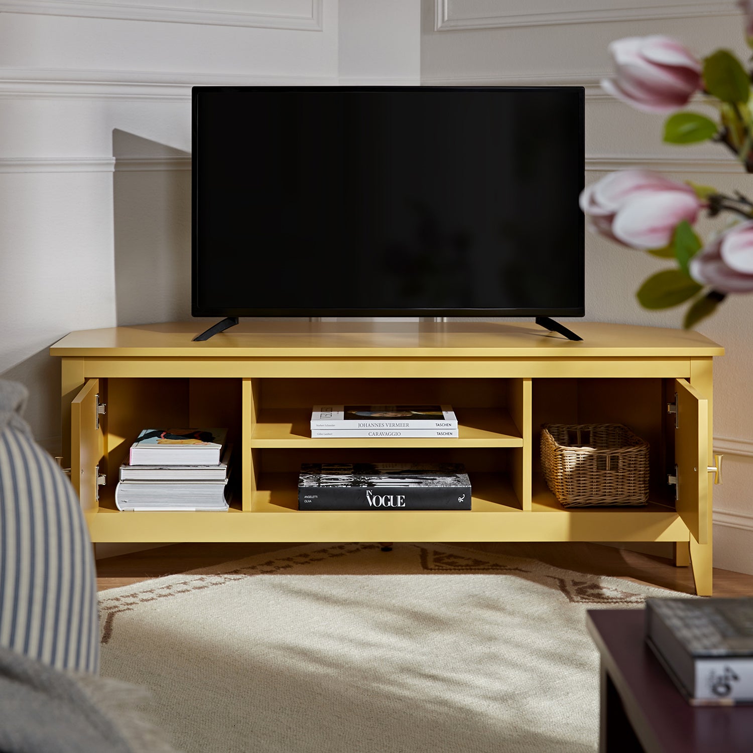 Oakham 47" Wide Corner Media Unit, Rattan Yellow