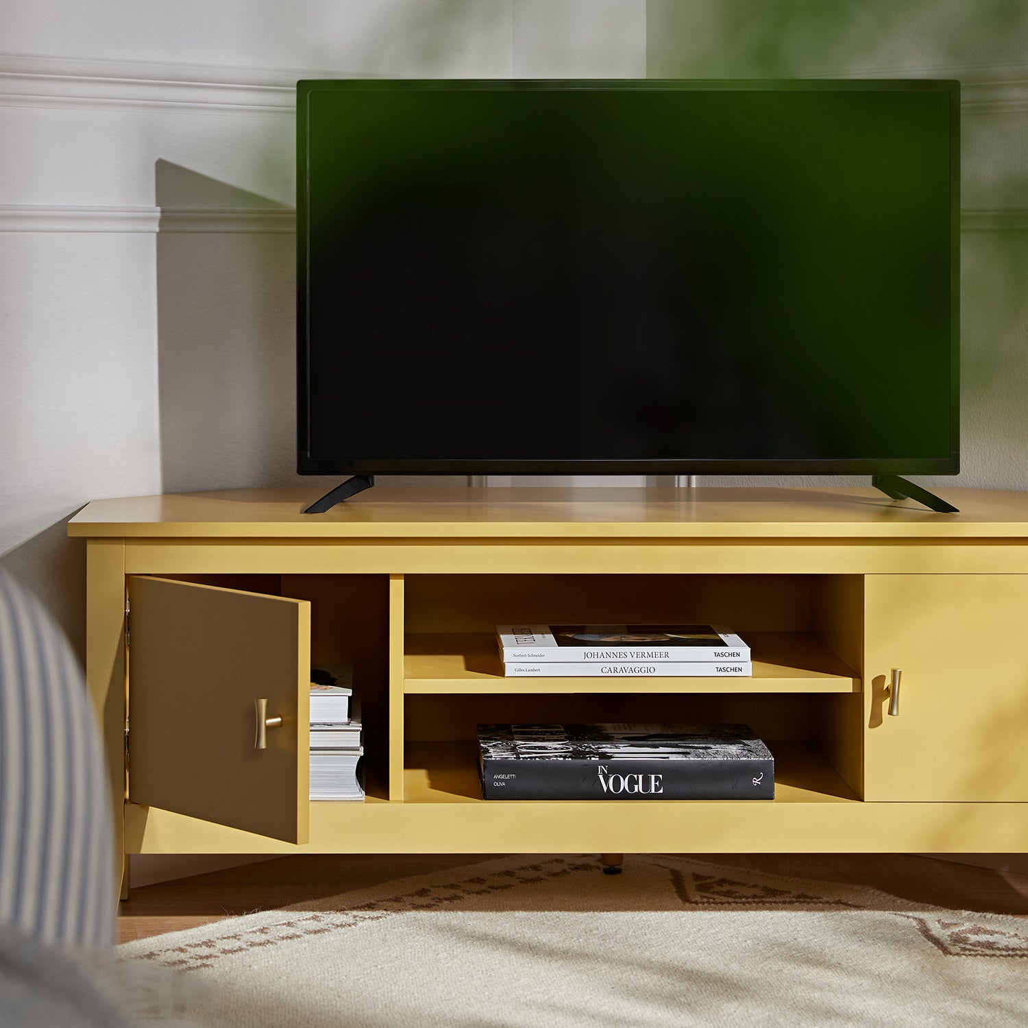 Oakham 47" Wide Corner Media Unit, Rattan Yellow