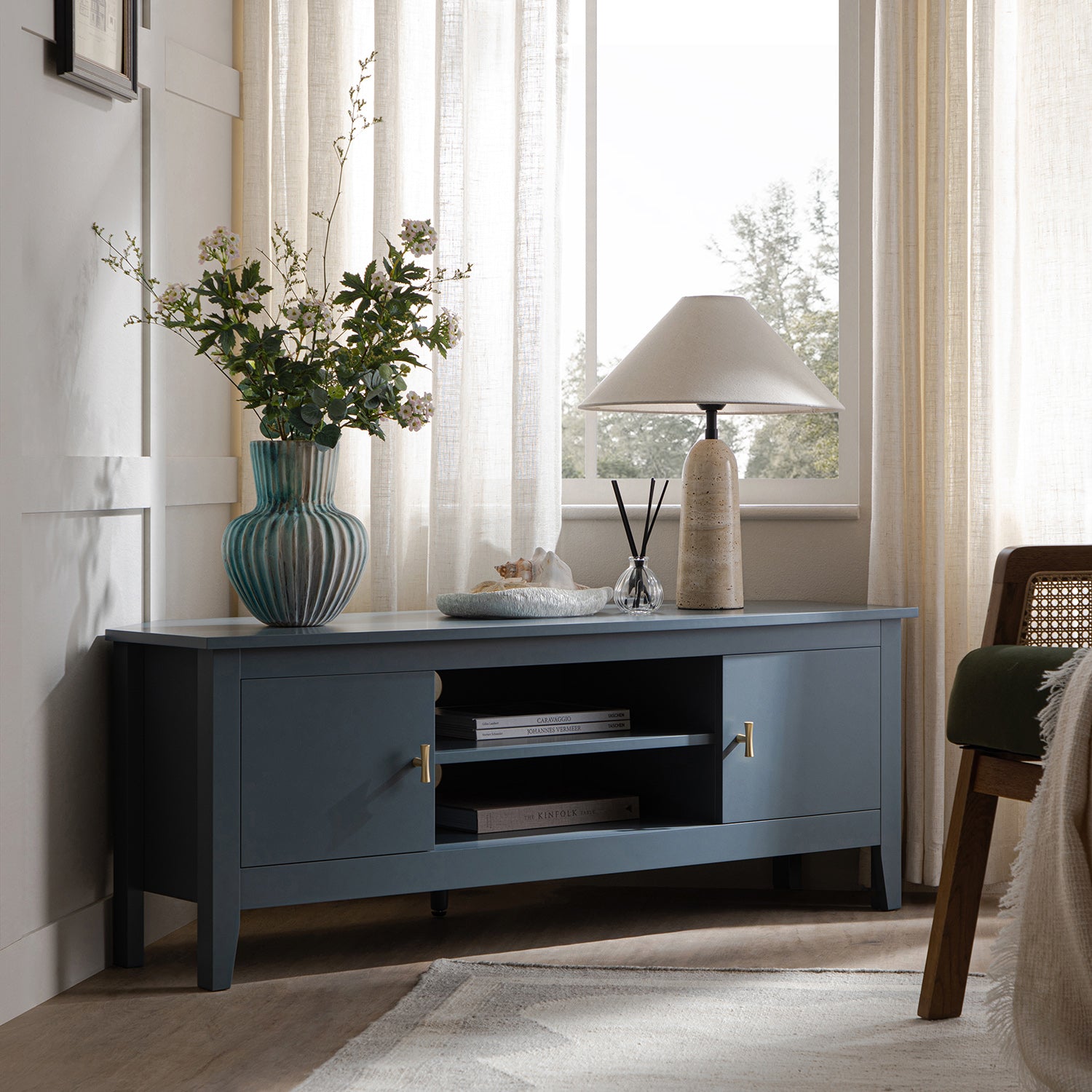 Oakham 47" Wide Corner Media Unit, Stormy Blue