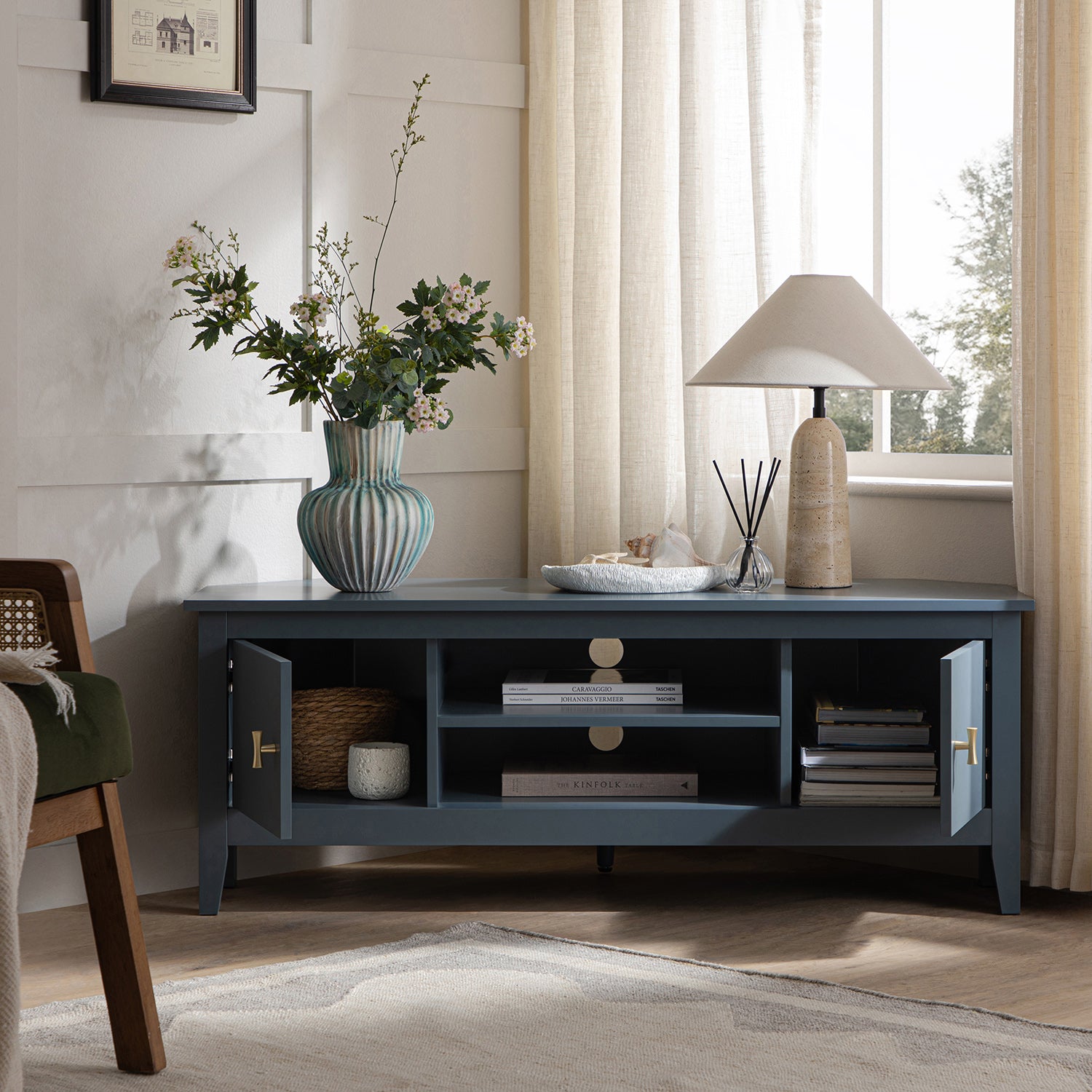 Oakham 47" Wide Corner Media Unit, Stormy Blue