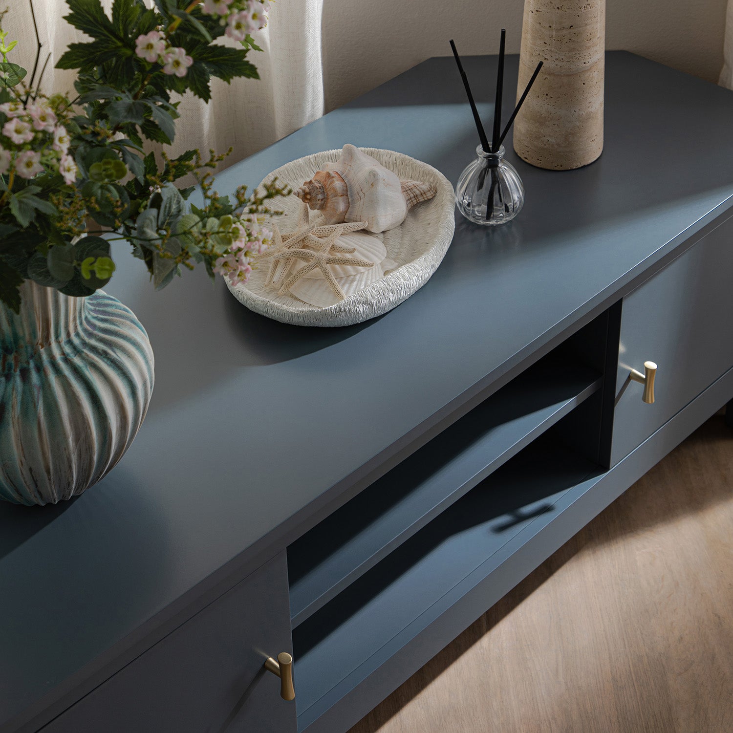 Oakham 47" Wide Corner Media Unit, Stormy Blue