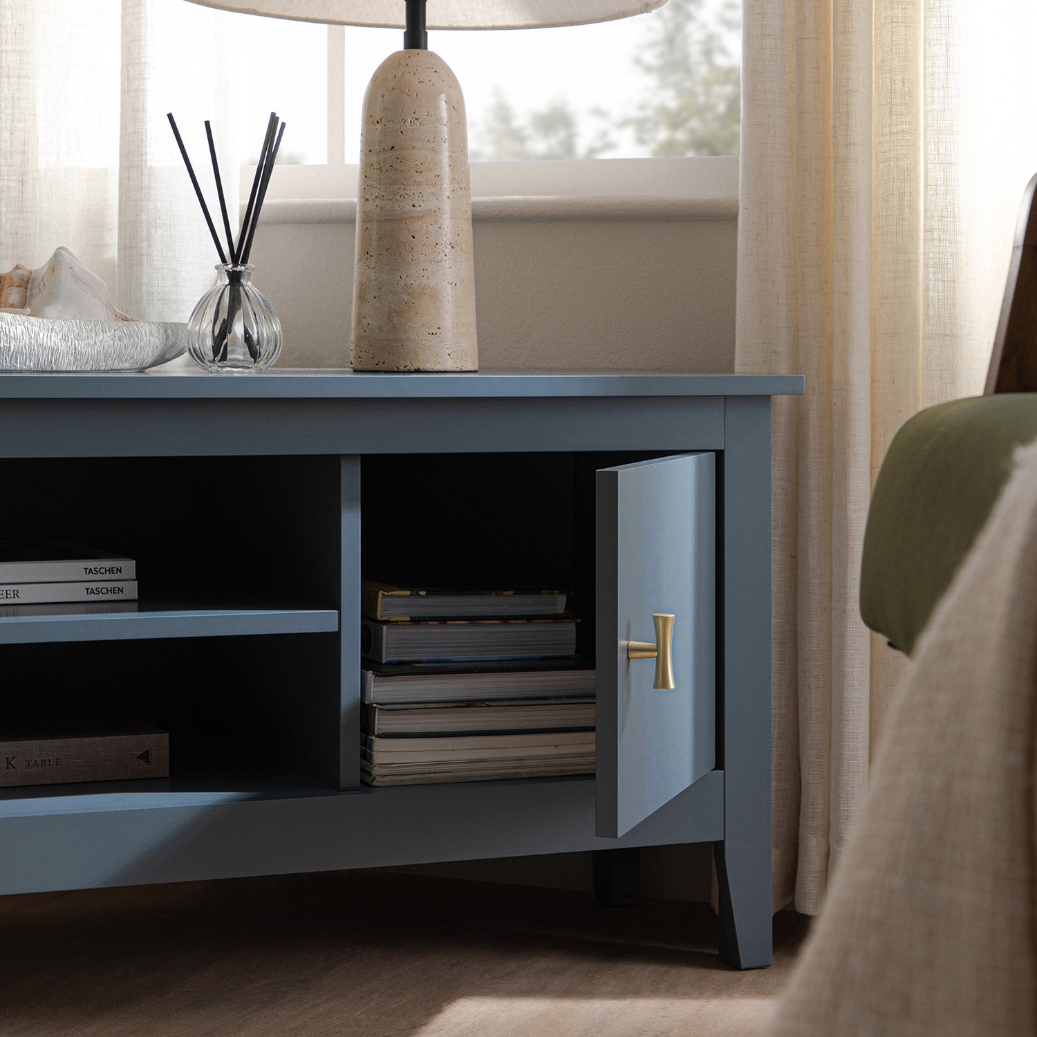 Oakham 47" Wide Corner Media Unit, Stormy Blue