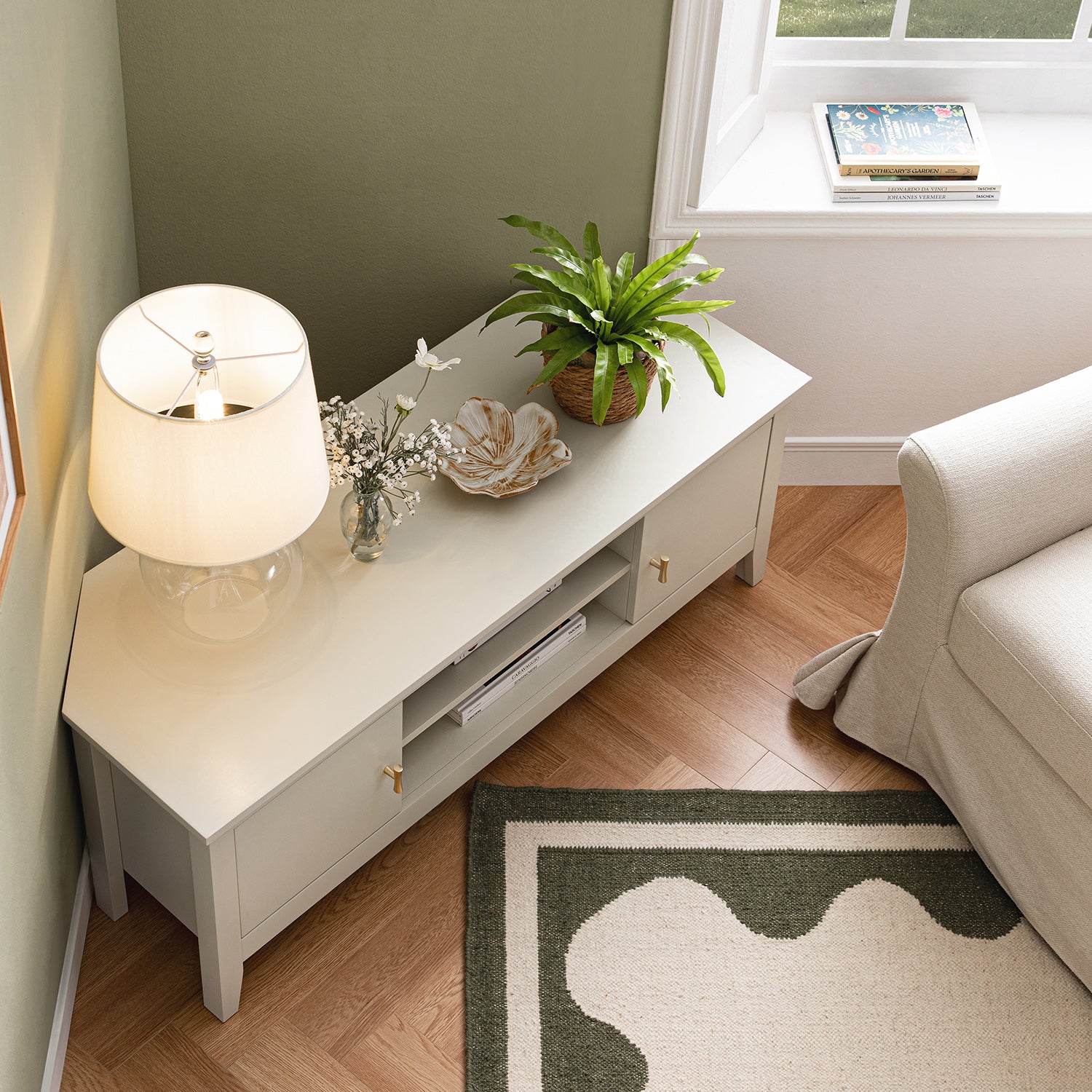 Oakham 47" Wide Corner Media Unit, Shaded White