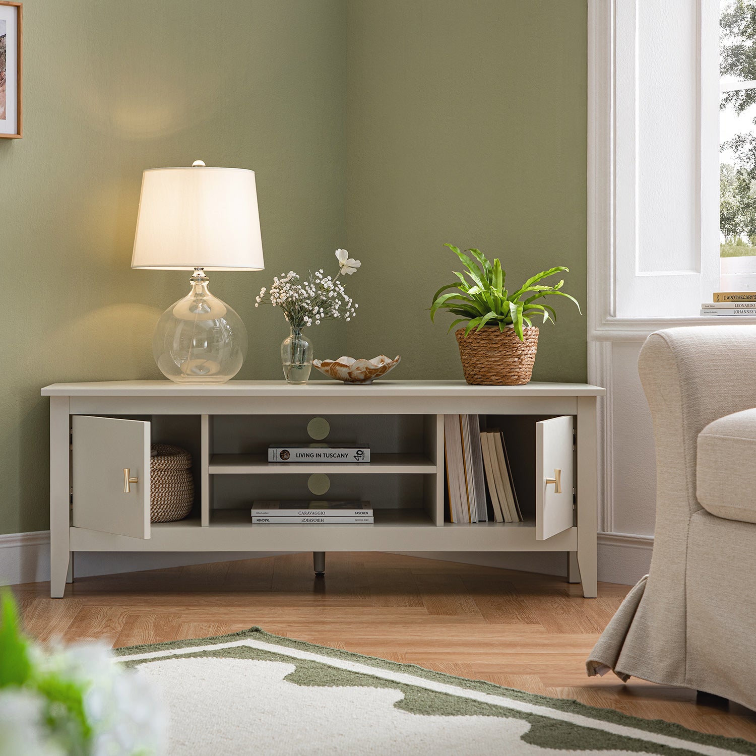 Oakham 47" Wide Corner Media Unit, Shaded White