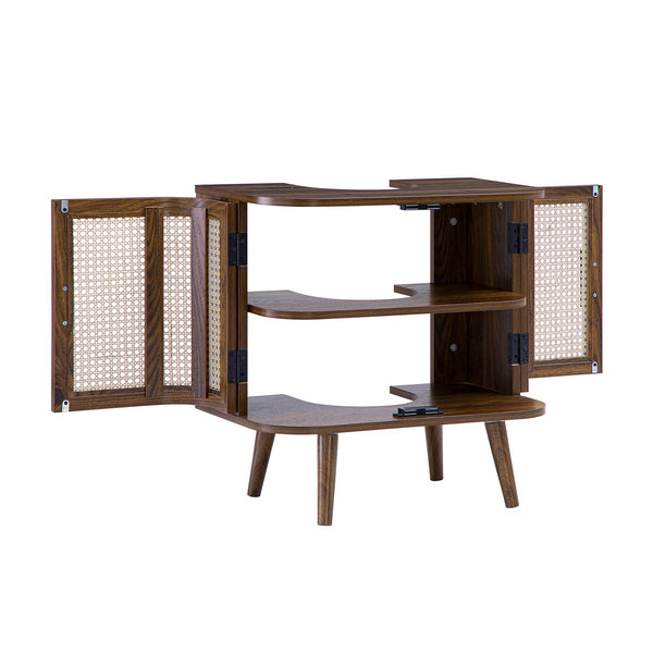 Izzy Curved Rattan Undersink Unit, Walnut