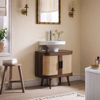 Izzy Curved Rattan Undersink Unit, Walnut