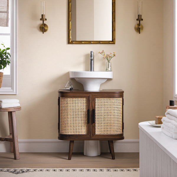 Izzy Curved Rattan Undersink Unit, Walnut