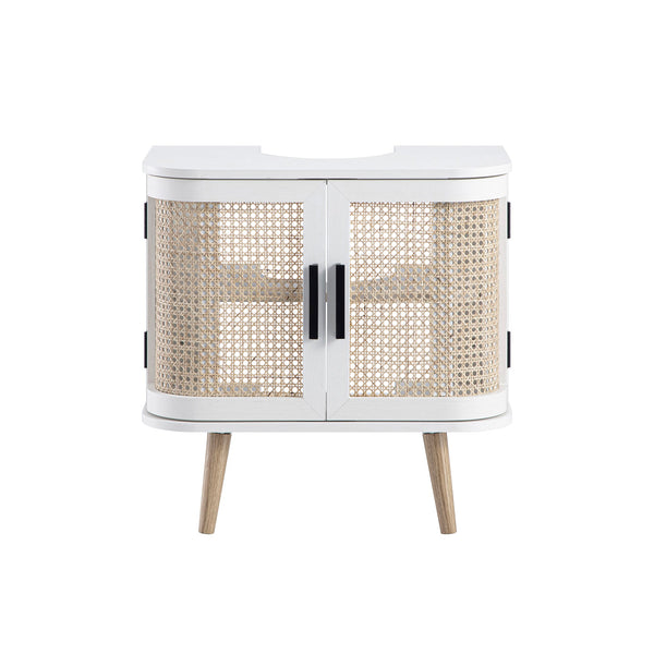 Izzy Curved Rattan Undersink Unit, White