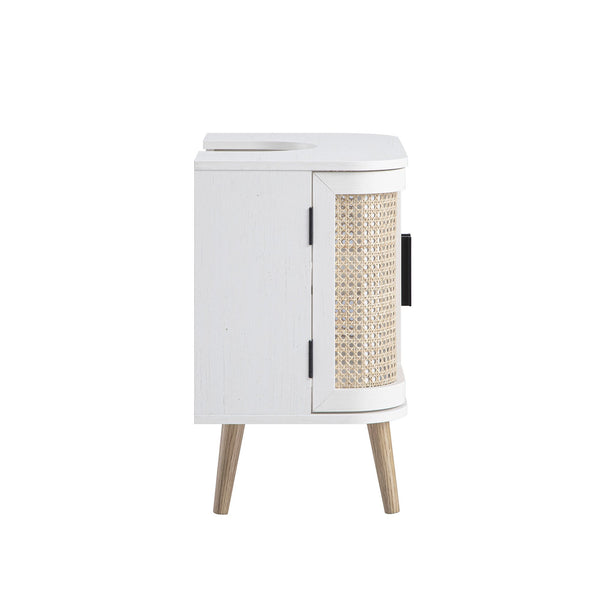 Izzy Curved Rattan Undersink Unit, White