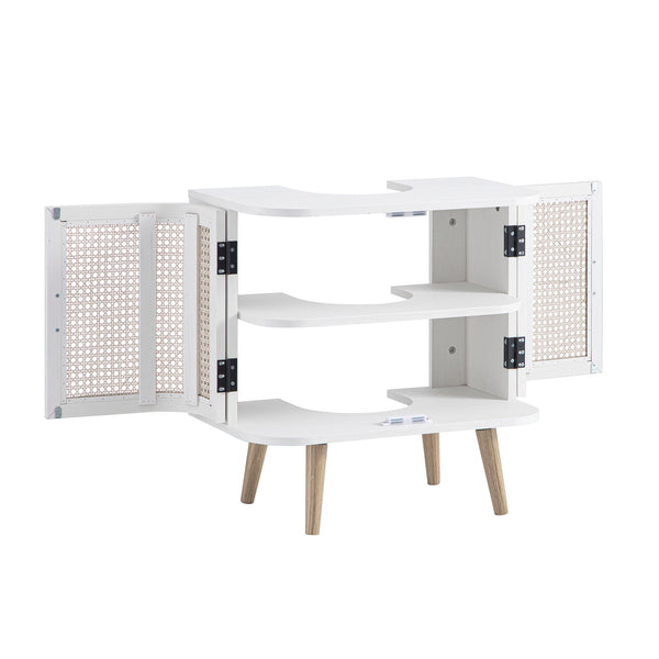 Izzy Curved Rattan Undersink Unit, White