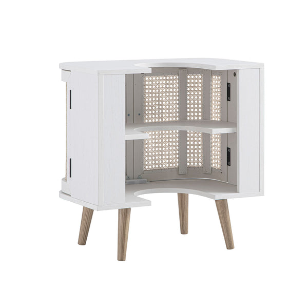 Izzy Curved Rattan Undersink Unit, White