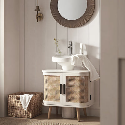 Izzy Curved Rattan Undersink Unit, White