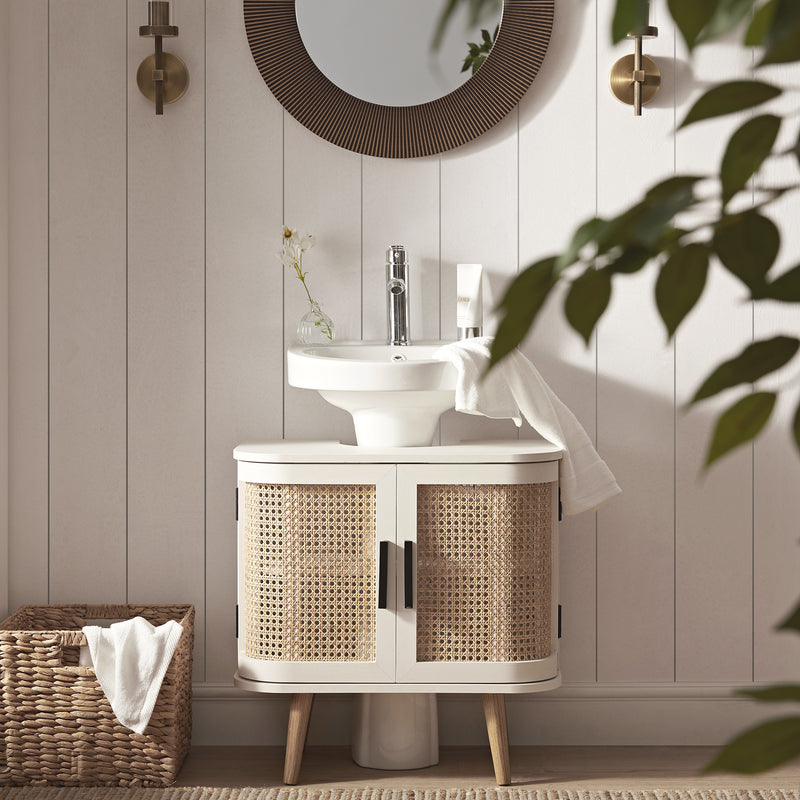 Izzy Curved Rattan Undersink Unit, White
