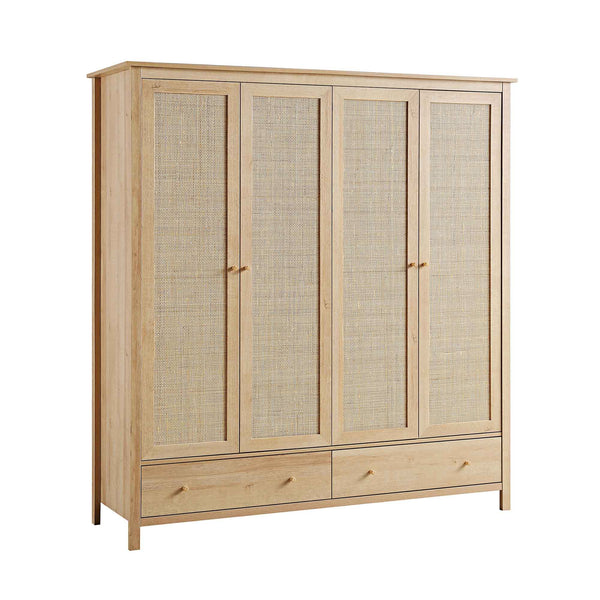 Frances Rattan 4-Door Closet with 2 Drawers, Natural