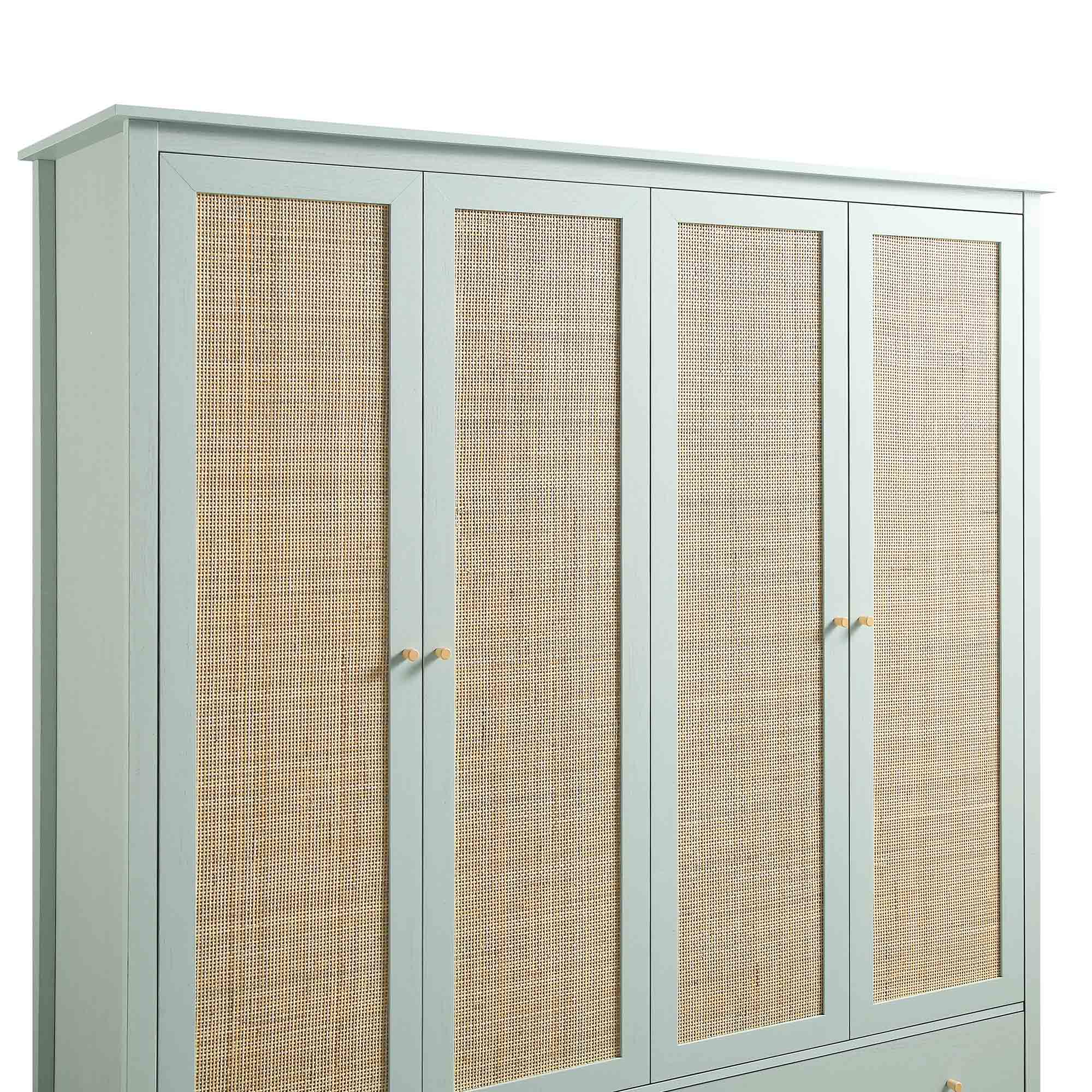 Ratten Shutter Frances Rattan 4-Door Closet with 2 Drawers, Mint | daals.com