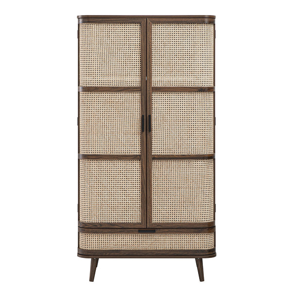 Izzy Curved Rattan Double Closet, Walnut