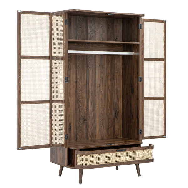 Izzy Curved Rattan Double Closet, Walnut