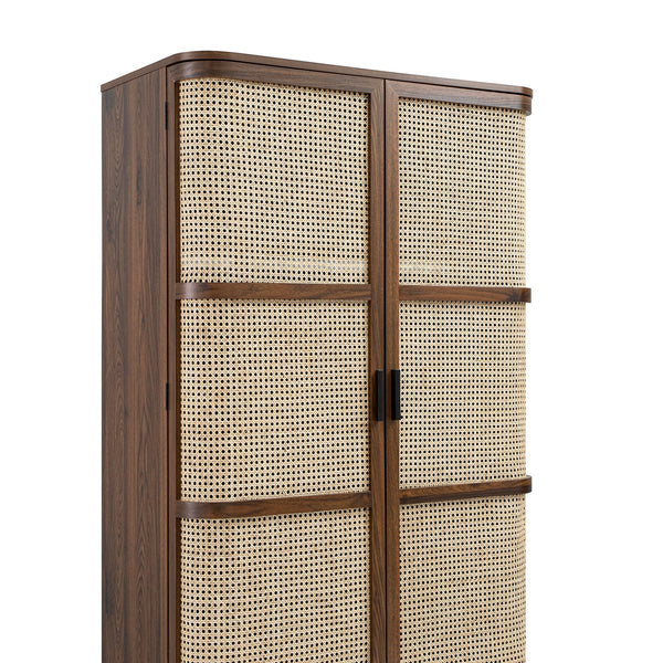 Izzy Curved Rattan Double Closet, Walnut