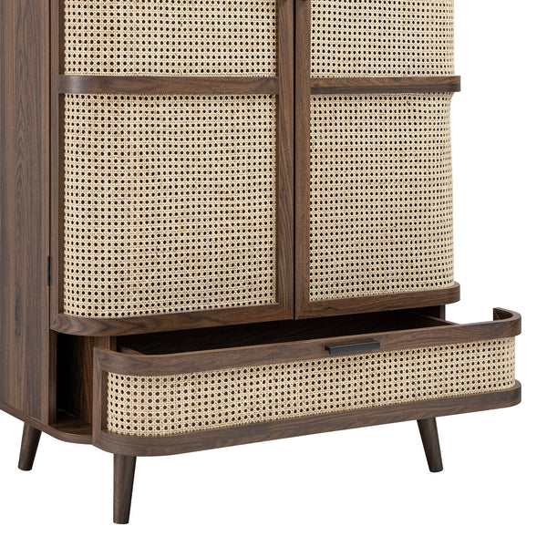 Izzy Curved Rattan Double Closet, Walnut