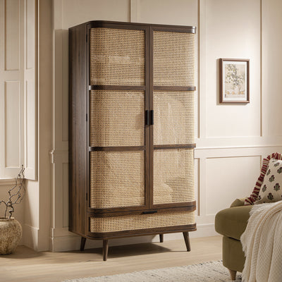Izzy Curved Rattan Double Closet, Walnut