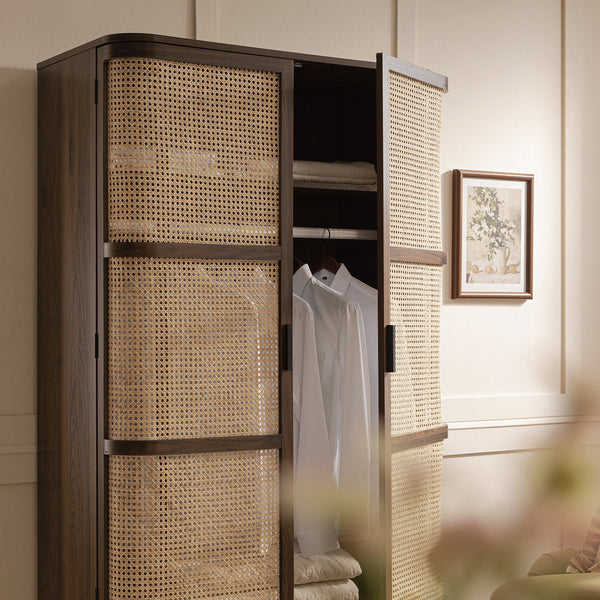 Izzy Curved Rattan Double Closet, Walnut