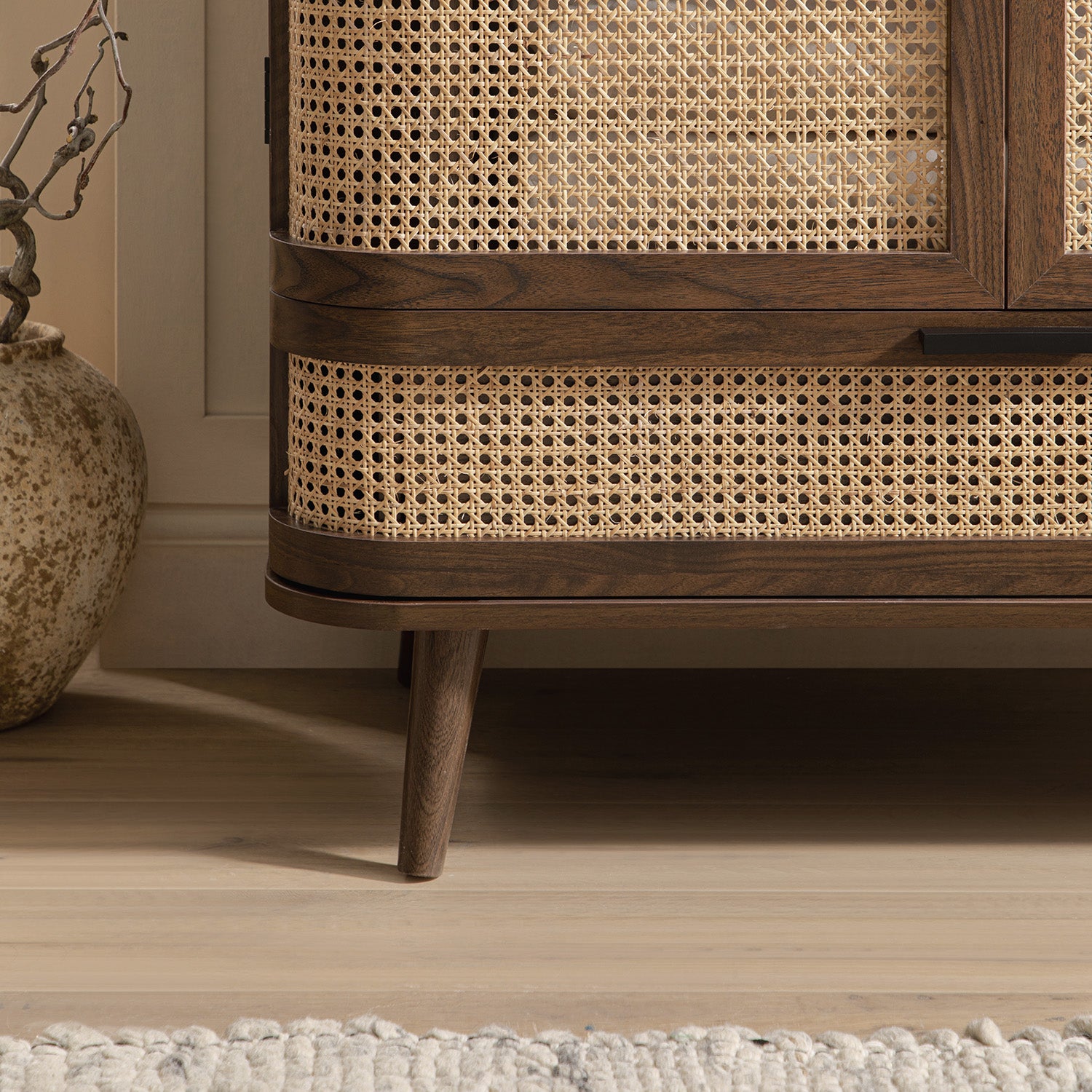 Izzy Curved Rattan Double Closet, Walnut