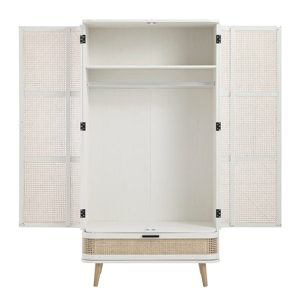 Izzy Curved Rattan Double Closet, White