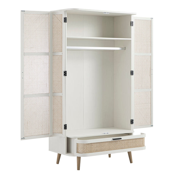 Izzy Curved Rattan Double Closet, White