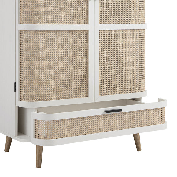 Izzy Curved Rattan Double Closet, White
