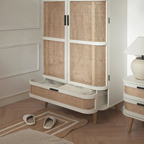 Izzy Curved Rattan Double Closet, White
