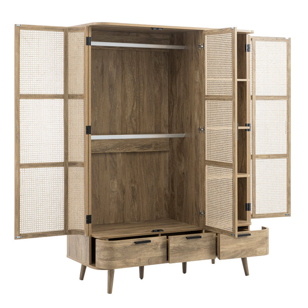 Izzy Curved Rattan Triple Closet, Natural