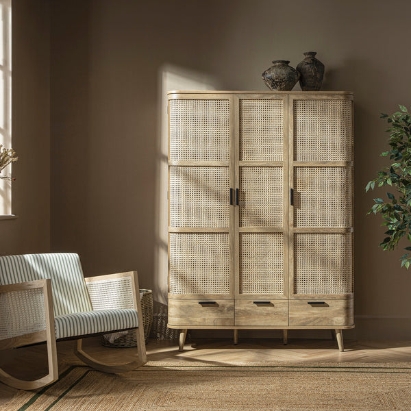 Izzy Curved Rattan Triple Closet, Natural