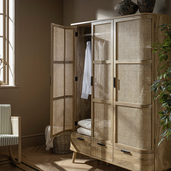Izzy Curved Rattan Triple Closet, Natural