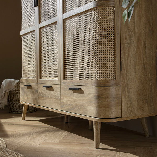 Izzy Curved Rattan Triple Closet, Natural
