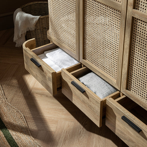 Izzy Curved Rattan Triple Closet, Natural