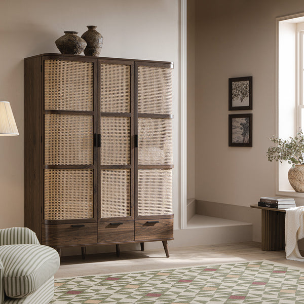 Izzy Curved Rattan Triple  Closet, Walnut