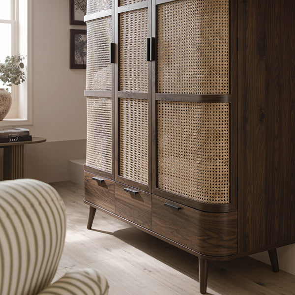 Izzy Curved Rattan Triple  Closet, Walnut