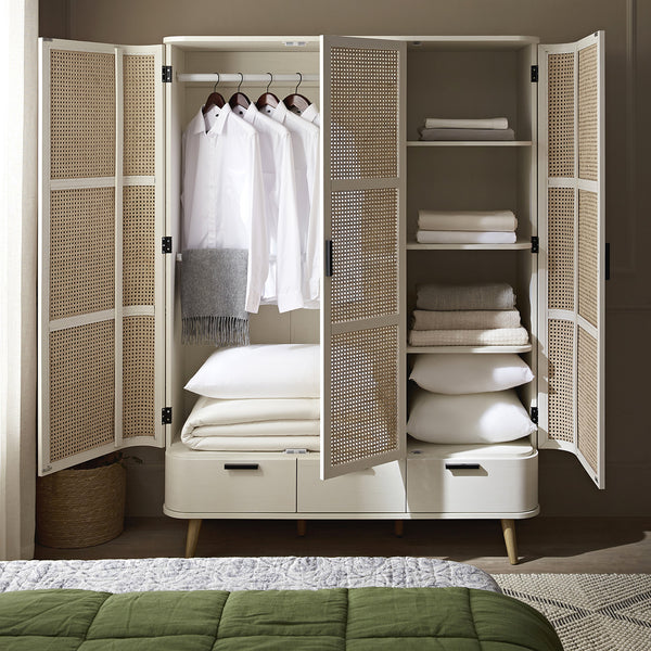Izzy Curved Rattan Triple  Closet, White