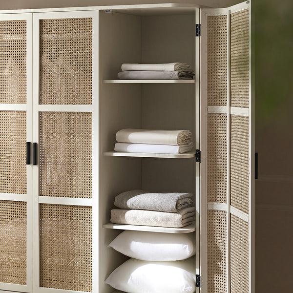 Izzy Curved Rattan Triple  Closet, White