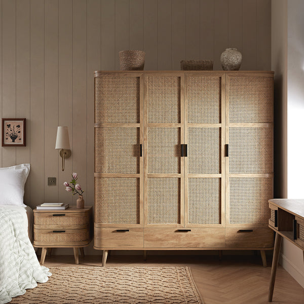 Izzy Curved Rattan 4-Door Closet, Natural