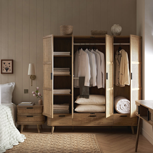 Izzy Curved Rattan 4-Door Closet, Natural