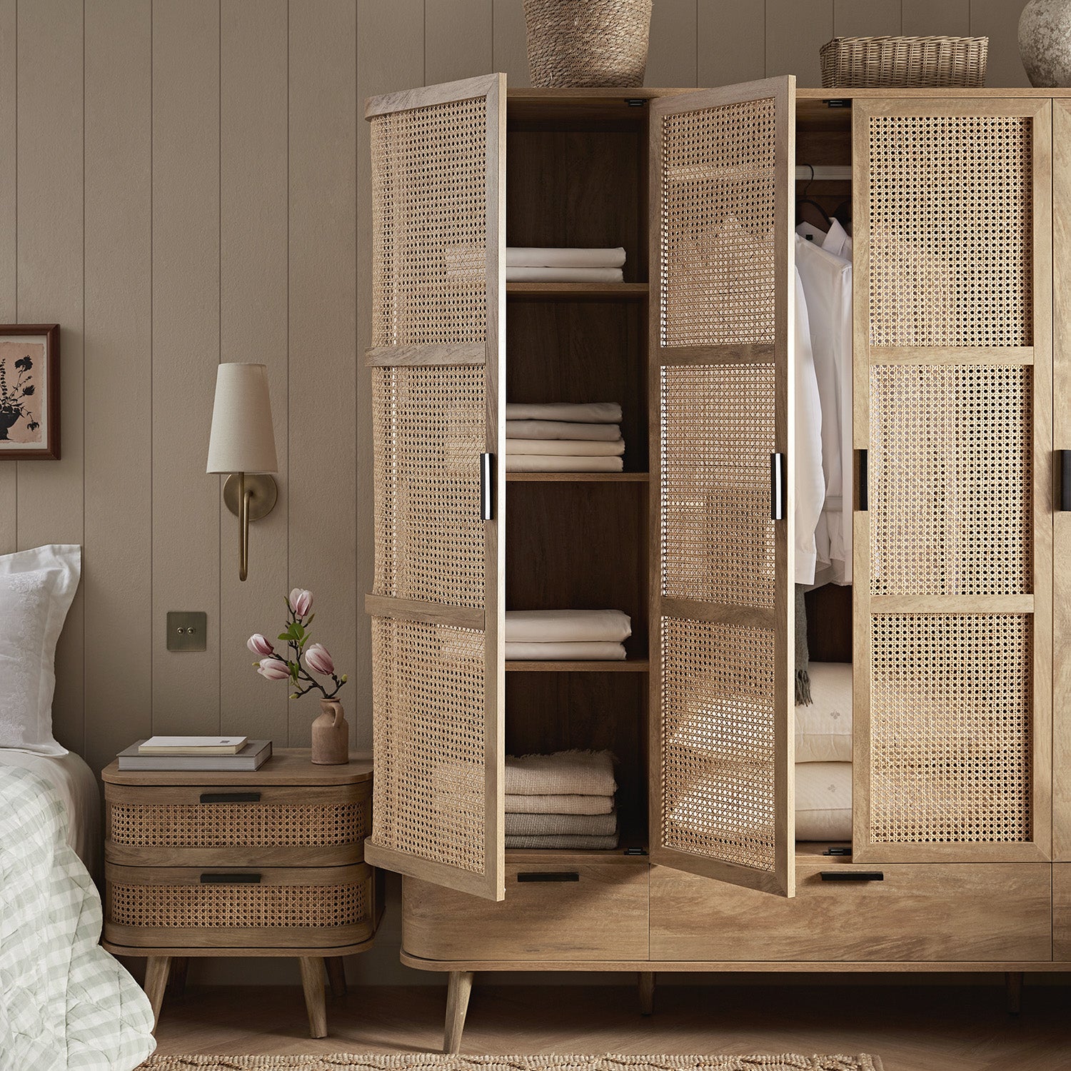 Izzy Curved Rattan 4-Door Closet, Natural