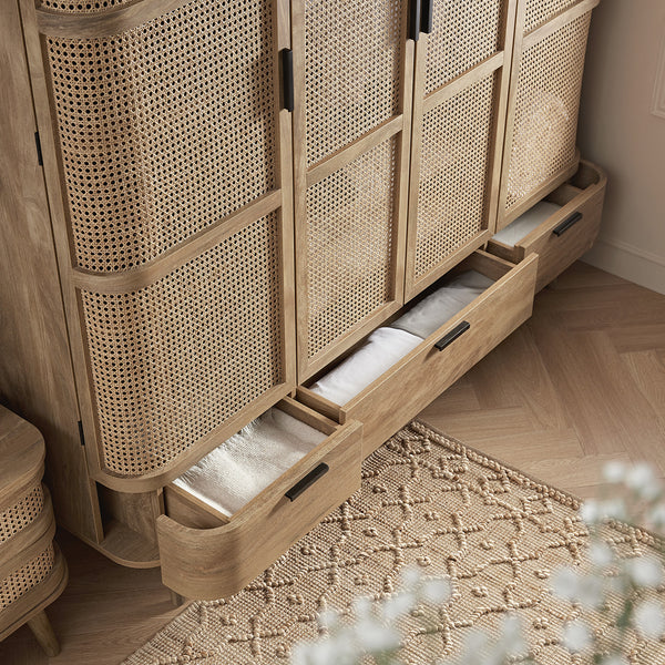 Izzy Curved Rattan 4-Door Closet, Natural