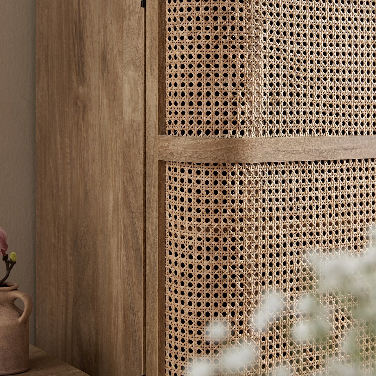 Izzy Curved Rattan 4-Door Closet, Natural