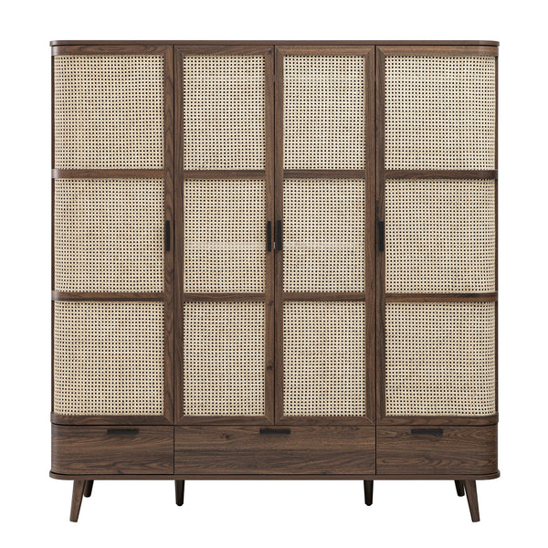 Izzy Curved Rattan 4-Door Closet, Walnut