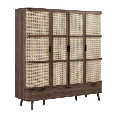 Izzy Curved Rattan 4-Door Closet, Walnut