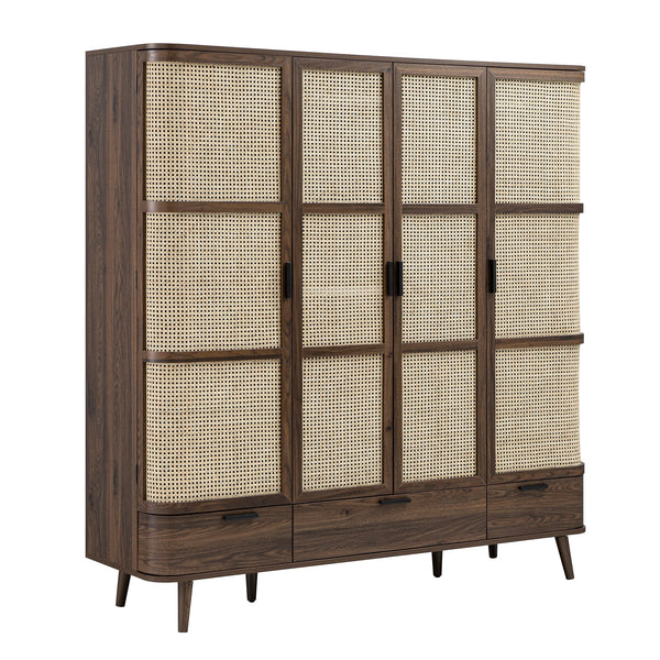 Izzy Curved Rattan 4-Door Closet, Walnut