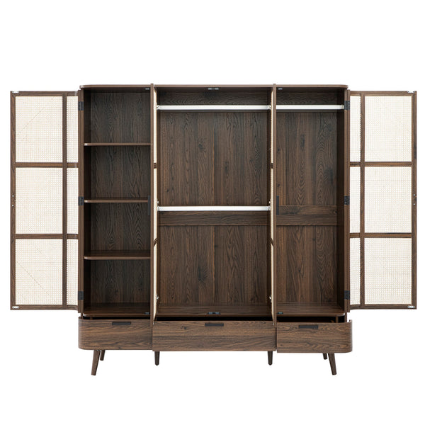 Izzy Curved Rattan 4-Door Closet, Walnut